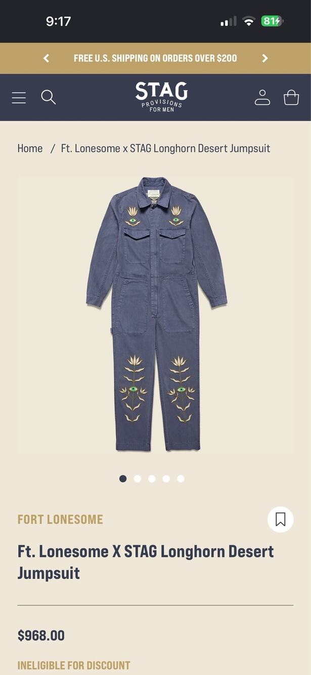 167- Ft Lonesome x STAG Alex Mill Longhorn Desert Chainstitch Jumpsuit XL⁠